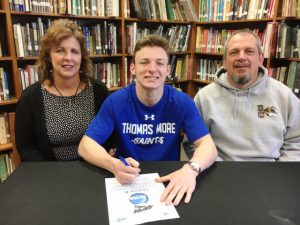 DCHS Football Athlete Bradley Miller, a senior, signed Tuesday to play for Thomas More College in Kentucky. Miller’s parents, Michael and Dee Dee Miller joined Bradley for the signing