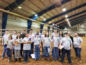 The DeKalb County 4-H Livestock Judging Teams at the regional contest in Murfreesboro. (Front) Chaylea Lunsford, Brooklyn Ponder, Izayah Dowell, Riley Fuson, Ansley Cantrell, Ian Barnes, & Tyler Dunn. (Back) Luke Magness, Marissa Clark, Clayton Crook, Payton Cantrell, Caleb Taylor, John Iervolino, Colby Barnes, Jenna Cantrell, and Elizabeth Seber.