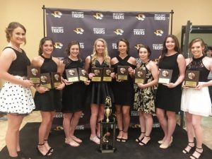 DCHS Lady Tiger Basketball Award Winners: Kenzie France, Mya Ruch, Lydia Brown, Emme Colwell (MVP), Megan Walker, Maddison Parsley, Sophie Cripps, and Mallori Hart.