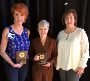 Chamber recognizes retiring board member Shan Burklow and past President Kathy Hendrixson at Banquet. Pictured with New Chamber President Rita Bell