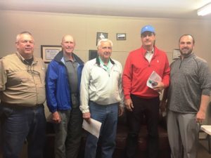 Dan Delacruz of Smithville Computer; Bob Carlsen, member of Riverwatch; Larry Green, volunteer at Riverwatch; Ken Lacy and Pete Ferguson, Managers of Smithville Golf Course