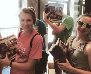 Last year’s Junior Jamboree Board members get ready to distribute programs to the crowd.