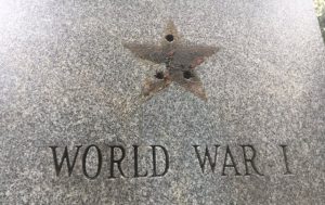 Photo shows missing bronze star from veteran’s memorial monument at Green Brook Park