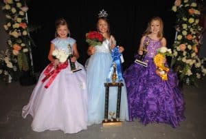 The DeKalb County Fair Miss Princess Pageant: Left to right-First runner up- Haddeigh Grace Harvey, the 7 year old daughter of Chad and Kayla Harvey of Alexandria; Miss Princess Kallen Averie Curtis, 8 year old daughter of Heather Page and John Curtis of Smithville; and Second runner up Wrigley Marie Jared, 8 year old daughter of Tim and Shelly Jared of Smithville