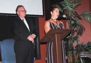 Judge Bratten Cook, II and DeKalb County Recovery Court Program Coordinator Norene Puckett speak at the graduation ceremony (BILL CONGER PHOTO FOR WJLE)