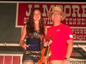 Jamboree President and Coordinator Sam Stout Presents Berry C. Williams Memorial Award to Maddie Denton