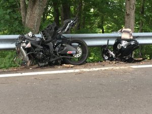 Motorcycle rider crashes into guardrail on Dale Ridge Road Saturday