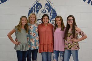 DeKalb Saints Homecoming Court: (left to right) Cadee Griffith, Carlee West, Kylee Cantrell (Queen), Morgan Walker, and ElainaTurner