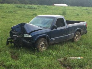 Truck Slams into Utility Pole and Fence on Allen Ferry Road Thursday