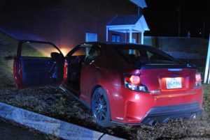 Two men captured on foot shortly after abandoning wrecked car on property of Dr. Starla Meigs one block off Public Square