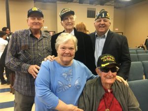 Richard Buford, Vice Commander of the American Legion Department of Tennessee and District Membership Chairman (standing far right) was guest speaker at Veterans tribute program. Pictured with Judy Redmon and WW II veteran Edsel Frazier (seated) and Vietnam veteran Ronnie Redmon and WW II veteran Edward Frazier