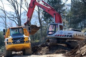 Contractors excavate soil Nov. 21, 2018 for a new shelter at the old Eisenhower Recreation Area, also known as Center Hill Park, next to Center Hill Dam in Lancaster, Tenn. The reestablished recreation area is part of the site restoration process and plans to house three group shelters, new picnic sites, and a boat ramp accessing the lake. (Photo by Ashley Webster)