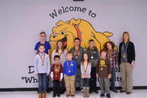 DeKalb West Students of the Month for December: Pictured first row left to right: Hannah Brown, Zayden Davenport, Holden Leiser, Hailey Brown, and Josh Floyd. Pictured back row left to right: Bralin Moss, Camille Barton, Kolton Slager, Cameron Stanley, Owen Coffee, and Principal Sabrina Farler