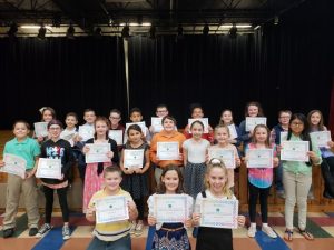 4-H Speech participants in fourth grade included (Front Row) Silas Kirksey-1st place, Elizabeth Mosely-3rd place, McKenzie Moss-2nd place; (Middle row) Victor Gillihan, Carly Thomas, Skylar Chausse, Noelia Soto-Cantrell, Gavin Bain, Nicole Watts, Madison Hammock, Leann Wakefield, Ashly Guerra. (Back row) Rayna Johns, Cooper Odom, Jacob Stewart, Morgan Smithson, Marco Cuellar, Colton Crow, Mackenzie Bowen, Taylor White, Kenadee Prichard, Matthew Lasser, Addison Hodges