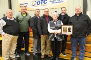 Pictured left to right: Former DWS Principal & Coach Danny Parkerson, Teacher and Former DCHS Basketball Coach Danny Bond, Director of Schools Patrick Cripps, DCHS Principal Randy Jennings, Jean Reasonover and her sons, Robbie and Larry Reasonover. (Bill Conger Photo)