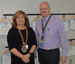 DeKalb West School Announces the February Teacher of the Month Sheila McMillen a second grade teacher. Pictured with Assistant DWS Principal Joey Agee