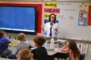 Cassie Brown tells students about her career as a Registered Dietitian during Career Day at DeKalb West School (Bill Conger Photo)