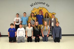 Bottom left to right are Bradley Pelham, Thomas Damron, Zoi Hale, Jourdyn Turbeville, Aly Griffith, and Hudson Moss. Back row left to right are Jackson Vantrease, Alex Antoniak, Tess Barton, Isaac Brown, Madison Martin, and Aniston Farler.