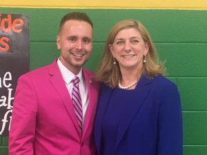 DeKalb Democratic Party Chairman Jordan Wilkins was re-elected during Saturday’s Biennial Reorganization Convention. Wilkins is pictured with Circuit Court Judge Amy Hollars who was the guest speaker.