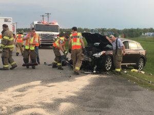 Members of Smithville Volunteer Fire Department on the scene of head on crash Wednesday on Allen's Chapel Road