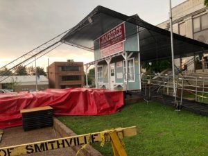 Thursday storm damage to Fiddlers Jamboree stage