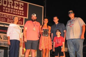 Contest Fiddle (Neil Dudney Memorial Award): First Place- Ivy Phillips of Chapmansboro. The Award was presented to Phillips by Dudney’s widow Emma Jean, grandchildren, Ethan, Brandon, and Dylan Shaw, and great grandson Carson