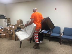 Prisoner moves Chamber office furniture from Courthouse to County Complex