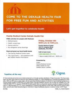 DeKalb Health Fair October 4th at Family Medical Center on North Congress Boulevard