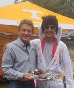 UT Interim President Randy Boyd who served as a judge is pictured here with DeKalb County’s Caleb Taylor as “Elvis.” Caleb was the champion in the pork category of the competition.