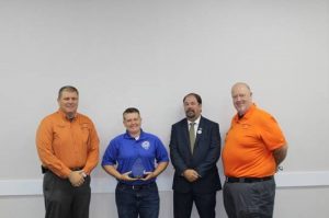 EMT-Critical Care Paramedic Jamie Vernon is the Upper Cumberland EMS Directors Association’s Region IV “Paramedic of the Year”. The award was presented to Vernon during the association’s annual fall symposium October 11 in Cookeville. She is pictured here with Brian Tompkins- Region IV State Consultant for the 14 County Upper Cumberland Region (far left), Jamie Vernon, Brandon Ward-State EMS Director (next to Vernon), and Tim Booher-Director of Air Evac Life Flight and President of the Upper Cumberland EMS Director Association (far right)