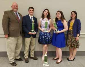 DeKalb County 4-H members win the market egg division at the National poultry judging contest. Johnny Barnes (Extension Agent),Clayton Crook, Megan Price, Lily Martin, and Leigh Fuson (Extension Agent)