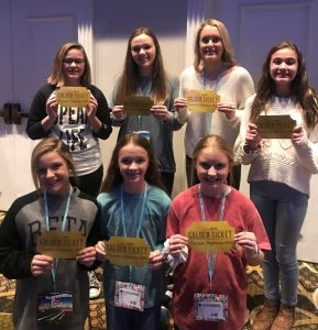 Seven DMS girls were given a Golden Ticket for their performance at the Junior Beta Club State Convention. They will attend practices in Fort Worth to learn dances with kids from all over the country and be a part of the opening act for the National Convention. Those girls are Annabella Dakas, Madeline Martin, Deanna Agee, Caroline Tobitt, Abby Cross, Ally Fuller , and Addyson Swisher.