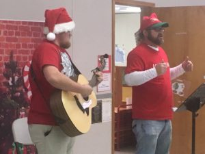 Doug Collins and son entertain children at Smithville Head Start Center Friday