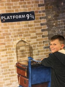 All aboard! Levi Cripps gets ready to travel into the wizarding world of Harry Potter from Platform 9 3/4.