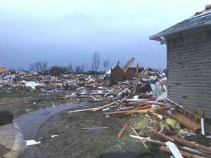 Home of DMS Teacher Candice Scarbro and others in her neighborhood heavily damaged or destroyed by tornado in Putnam County March 3