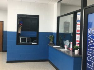 DeKalb Middle School receives major facelift over summer break to make the building more convenient and secure. Visitors now enter through a new vestibule and are greeted by the receptionist in a new office, as well as the School Resource Office shown here