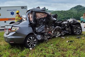 22 year Keley Roller of McMinnville lost her life in a three vehicle crash Friday afternoon on Highway 70 at Liberty. According to the Tennessee Highway Patrol, Roller was in a 2013 Honda Civic (shown here) when her car crossed the turn lane and struck a 2000 Chevy Silverado pickup truck, driven by 69 year old William (Junior) Bell. 88 year old Jenelle Pugh of Dowelltown was a passenger with Bell. Roller’s car then spun into an eastbound 1996 Dodge Ram pickup truck driven by 69 year old Jerry Dutton of Liberty. (Jim Beshearse Photo)