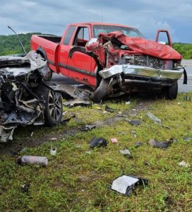 22 year Keley Roller of McMinnville lost her life in a three vehicle crash Friday afternoon on Highway 70 at Liberty. According to the Tennessee Highway Patrol, Roller was in a 2013 Honda Civic (shown here) when her car crossed the turn lane and struck a 2000 Chevy Silverado pickup truck, driven by 69 year old William (Junior) Bell. 88 year old Jenelle Pugh of Dowelltown was a passenger with Bell. Roller’s car then spun into an eastbound 1996 Dodge Ram pickup truck (shown here) driven by 69 year old Jerry Dutton of Liberty. (Jim Beshearse Photo)