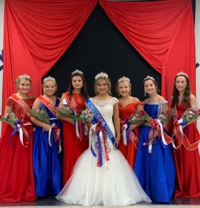 DeKalb Saints Homecoming Royalty: Pictured left to right: Deanna Agee, DeKalb Middle School 7th grade attendant; Kora Lin Kilgore, DMS 8th grade attendant; Laurie Beth Risgby, DMS 8th grade attendant; Queen Annabella Eleni Dakas, DMS 8th grader; Caroline Crook, DeKalb West School 8th grade attendant; Carleigh Isabella Beckham, DMS 7th grade attendant; and Izzy Hendrixson, DWS 7th grade attendant,