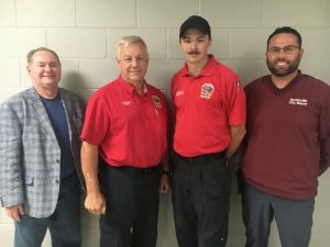 Dalton Roberts (second from right) Hired to Fill City Fire Department's Newly Created Full Time Position. Pictured with Alderman and Police and Fire Department Commissioner Shawn Jacobs (far left), Fire Chief Charlie Parker, and Mayor Josh Miller.