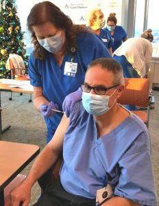 Dr Will Sherwood receiving Shot #1 of the Pfizer Vaccine at Ascension Saint Thomas Rutherford Hospital