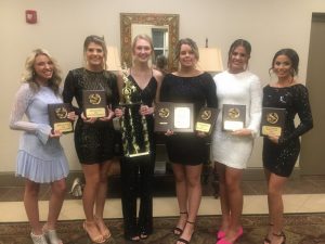 2020 DCHS Tiger Football Cheerleader Award Winners pictured left to right: Best Stunts-Hannah Trapp, Best Dancer- Keirstine Robinson, Most Valuable Cheerleader- Talon Billings, Best Cheer and DEAR (Dedication, Enthusiasm, Attitude, and Responsibility-Presley Agee, Best Jumps-Addison Puckett, and Most Spirited- Sadie West