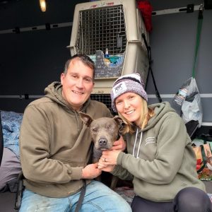 This couple recently came to the DeKalb Animal Shelter to pick up a dog in a rescue transport to Lucky Paws Animal Assistance in Pennsylvania.