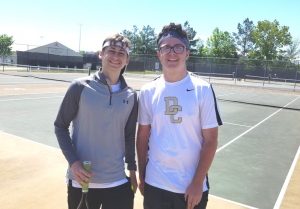 The team of Garrett Hayes (right) and Levi Driver (left), DCHS top seeded boys doubles team, advanced to the semi-finals of the district 6AAA tennis tournament at Cookeville High School.