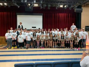 Pictured: Co-Presidents Shan Stout and Tia Adcock stand with the DCHS Class of 2021 Project Graduation Celebration held at the DeKalb County Complex. Each participant wore a free t-shirt compliments of supporting community partners, and played games for cash and prizes.