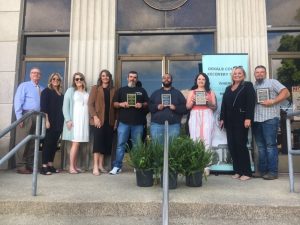 Pictured: General Sessions and Juvenile Court Judge Judge Bratten Cook, II, Claire Garrett-Peer Support, Katherine Parker- Recovery Court Juvenile Court Case Manager, Recovery Court Coordinator Kate Arnold, Recovery Court Graduates Brandon Bohannon, Jermaica League, and Amber Mctaggart, Case Manager Rhonda Tiefenauer, and Recovery Court Graduate Chad Cantrell