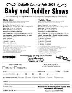 Entry form for Baby and Toddler Show at the Fair