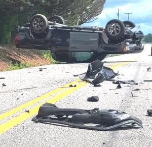 Three people escaped injury Friday in a two vehicle crash on Highway 83 (Allen Ferry Road). 20 year old MacKenzie Croy of Crossville was traveling east in this Chevy Colorado when a portion of the roadway edge crumbled causing her to overcorrect and cross the center line, striking a westbound Chevy Silverado, driven by 50 year old Michael Herren of Lebanon. 19 year old Willow Stewart of Hermitage was a passenger with Croy, Upon impact Croy’s vehicle overturned coming to a final rest in the roadway on its top. (Jim Beshearse Photo)