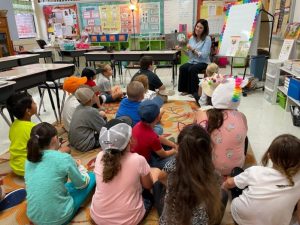 2nd grade teacher Bethany Rigsby reading to her class