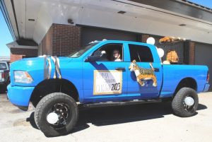 In the best dressed vehicle category, Emma Johnson and Ryder Miller took second place in a blue 4 wheel drive Dodge Ram pickup truck